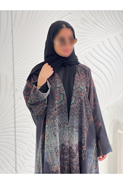 elegant veil Black Chiffon Loose-Fitting Abaya with High-End Patterned Embell...
