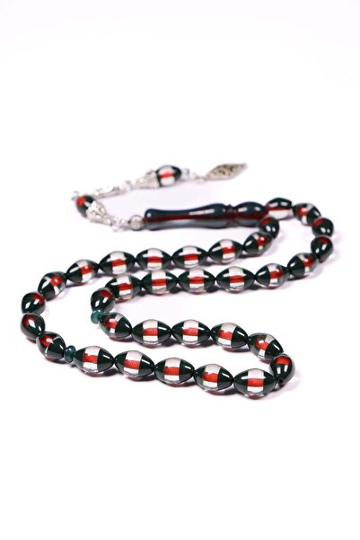 TESBİHKENTİ Dark Green Vermeil Powder Amber Prayer Beads 12X8 mm