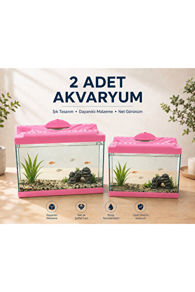 PKR Akvaryum 35 ve 30 cm mükemmel 2 Li set pembe