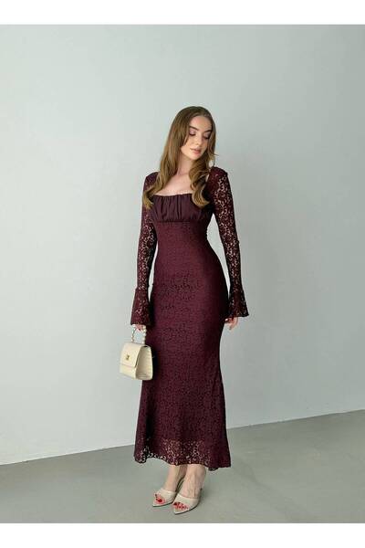 Roserella Tekstil TANA Midi Elbise - Mürdüm