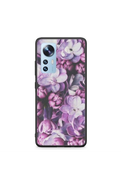 Other Xiaomi Mi 12 Purple Flowers Black Glossy Θήκη