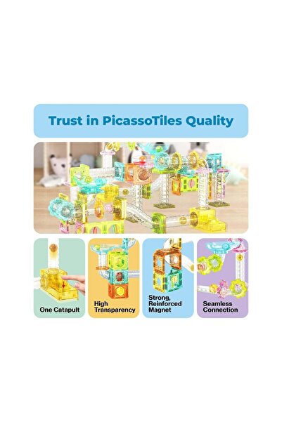 PicassoTiles Magnetic Marble Run with Launcher 80-Pieces