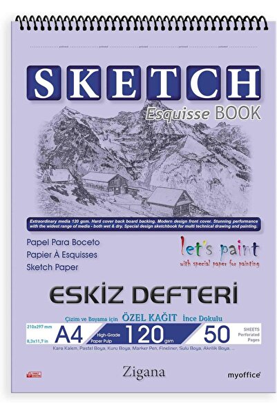 Üstüner Store Zigana A4 Spiralli Eskiz Defteri – 50 Yaprak, 120 gr Çizim Blok...