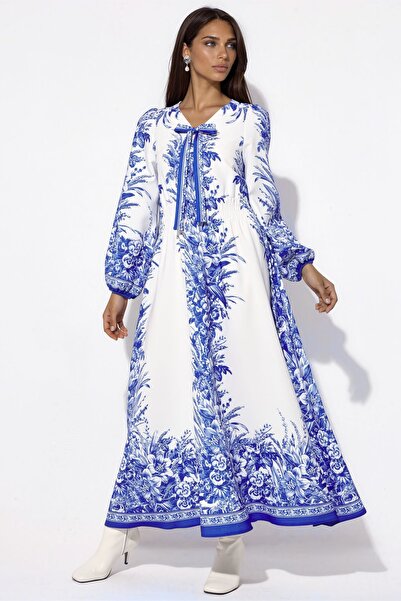 Hiccup Msn Patterned V-Neck Lace-Up Long Dress