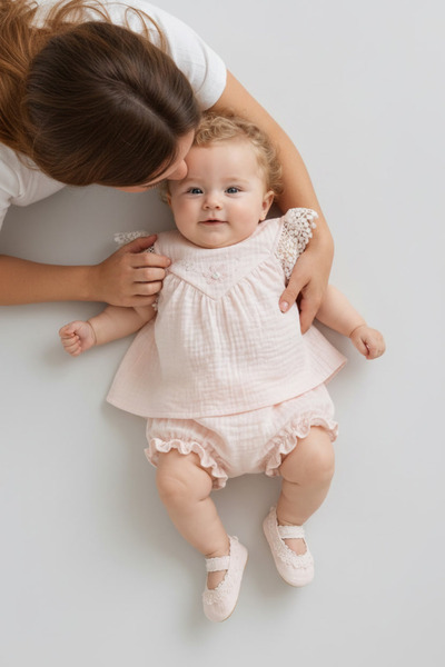 Caramell Baby Girl Summer 2-Piece Set Lace Detailed Blouse and Shorts 3-18 Mo...