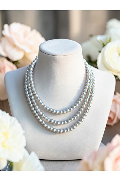 FAYRA ACCESSORIES İnci Kolye 3 Sıra 8 mm İnci
