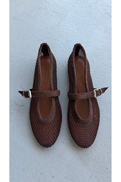 Eataly Shoes Shia Acıkahve Taşlı File Babet