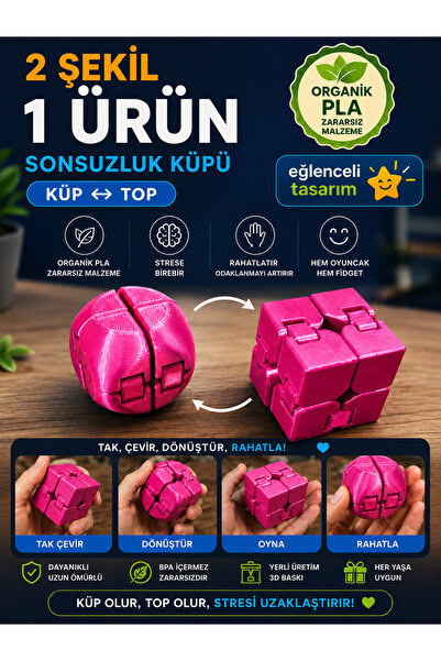 G3D 2’si 1 Arada Sonsuzluk Küpü & Top | Organik PLA Fidget Oyuncak / Stres Oy...