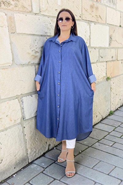 yagmurberen Boydan Metal Beaded Button Pocketed Wide Fit Plus Size Slim Denim...