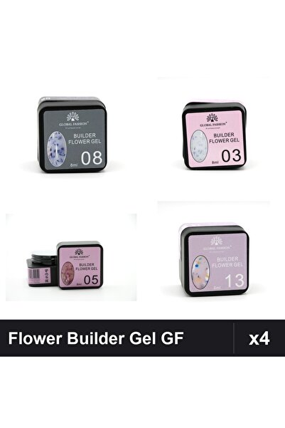 global fashion Set 4 Flower Builder Gel 8ml Nr.03 Nr.05 Nr.08 Nr.13 Construct...