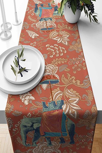 Empressco Kiremit Hint Fili Desenli Süet Dokuma Runner 140x40 cm, Şık ve Daya...