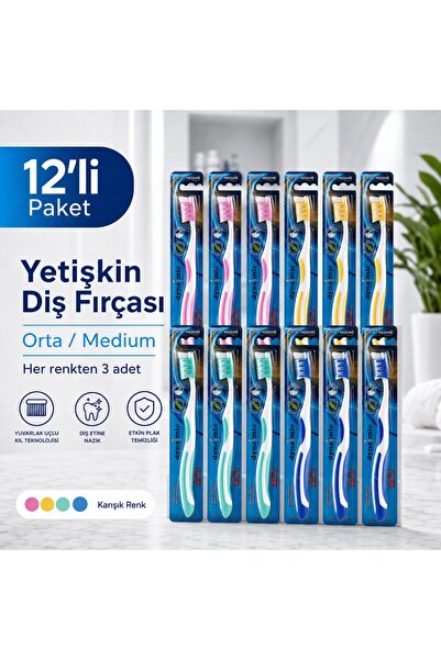 Dynamic Premium Care Medium Orta Diş Fırçası 12 Adet Tekli Ambalajlı Karışık ...