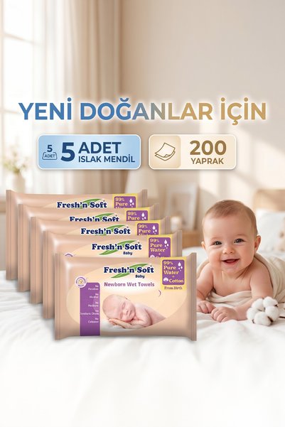 The Mask Elturko Fresh'n Soft Yenidoğan Bebek Islak Mendili | Hassas Ciltler İçin Islak Mendil | %99 Saf Su + Pamuk İçerikli Bebek Islak Mendili 5x40 (200 yaprak)