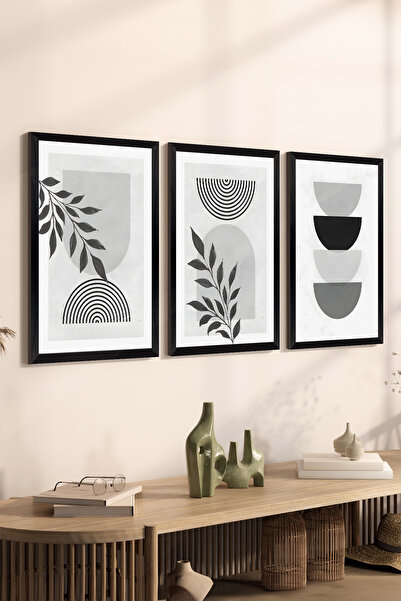 Empressco Şık 3'lü Siyah Çerçeve Görünümlü MDF Poster Tablo Seti
