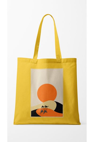 INKD Artistic Gabardine Cloth Bag – Minimalist Desert Painting - 35X40