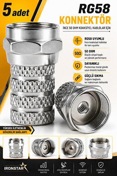 IRONSTAR 5 adet RG58 konnektör / RG58 F konnektör / 50 Ohm RG58 konnektör / R...