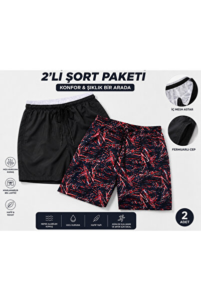 Hunt Tactical 2’li Erkek Deniz Şortu Paketi – Hızlı Kuruyan, Fermuarlı Cepli,...