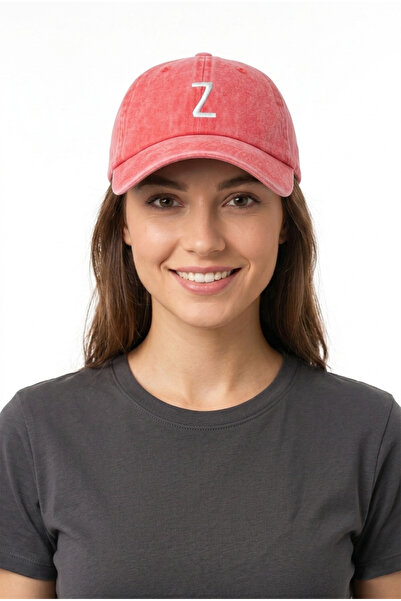 ŞapkaMania Red Embroidered Washable Vintage Unisex Hat with Letter Z