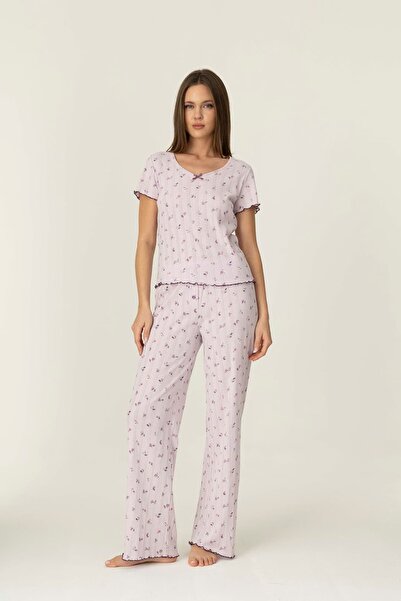 girlstop Kadın Pamuklu Pointelle Fiyonk Detaylı Uzun Pijama Altı
