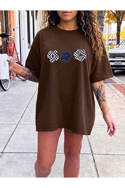 uyguntarz Unisex Plaid Patterned Floral Printed Design Tshirt
