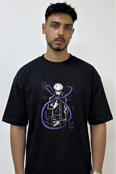 Anetos Gojo Satoru_9 Design Printed Oversize Black T-Shirt