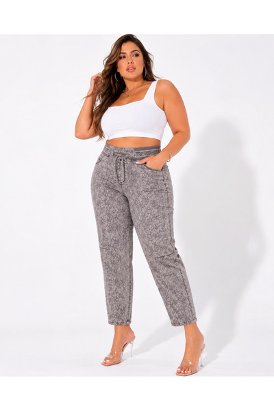 ZANESSİ FASHION Plus Size Elastic Waist Mom Cut Akar Fabric Women's Summer Tr...