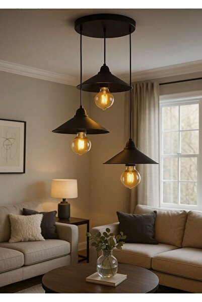Lüxev Lighting Viona Model Siyah 3"lü Yemek Masası Oturma Çocuk Yatak Odası M...