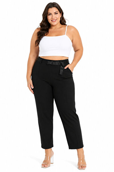 ZANESSİ FASHION Plus Size Belted High Waist Wide Leg Women's Trousers