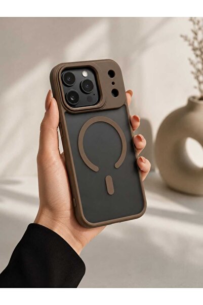 Case I PHONE 17 PRO MAX Kahverengi Lensli Standlı Kılıf