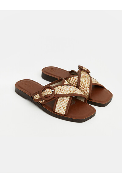 LC Waikiki Peak New Season Straw Look Cross-Strapped Women's Slippers
