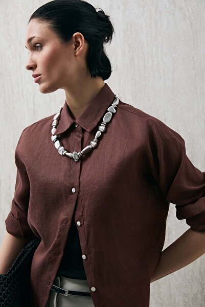 Lufian 121010016 Barrı Linen Shirt Women's Shirt Brown