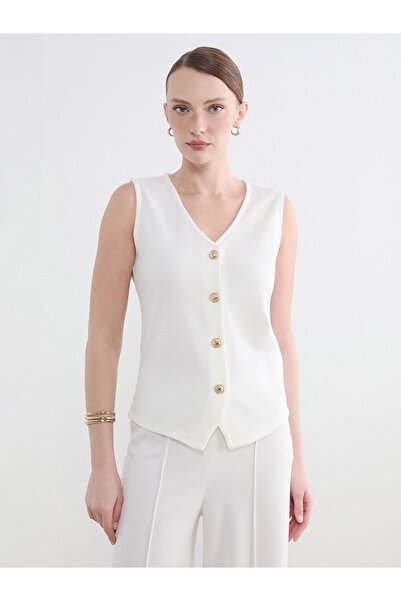 LC Waikiki Lcw Everyday White V-Neck Pique Women's Vest