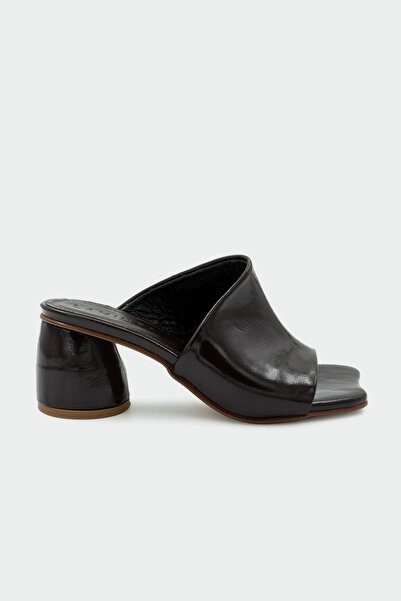 LAMİNTA Pinok Asymmetrical Cut Genuine Leather Women's Bitter Brown Heeled Sl...