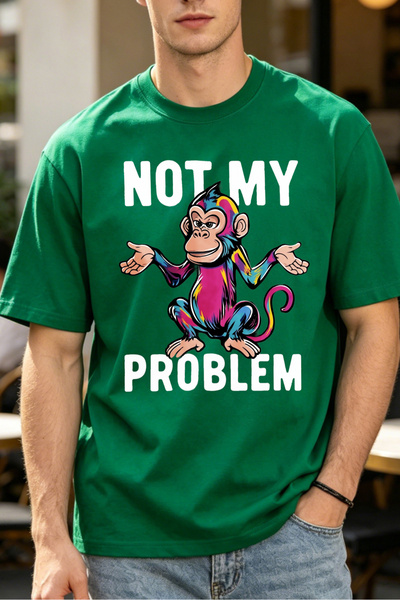 Fleck تي شيرتات كاجوال للرجال بتصميمات مطبوعة برسومات القرد من Not My Problem
