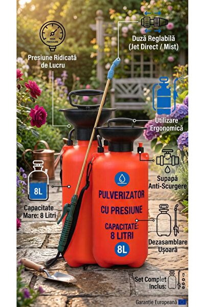 OEM Aparat de Stropit cu Presiune pentru Grădină, 8L, Pompă Manuală