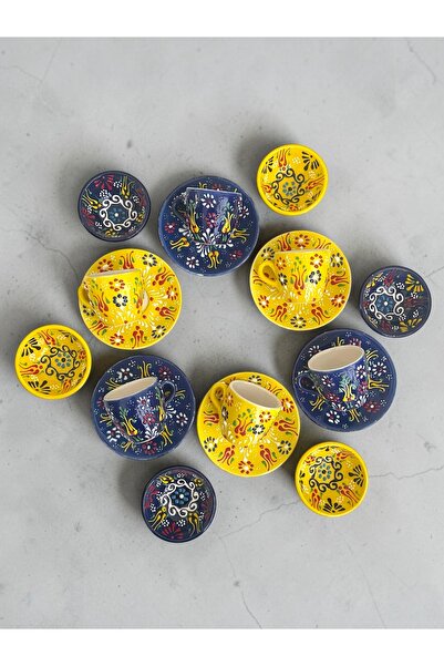 Artistic Quality Decorative 6-Person Tulip Design Fully Handmade Coffee Cup S...