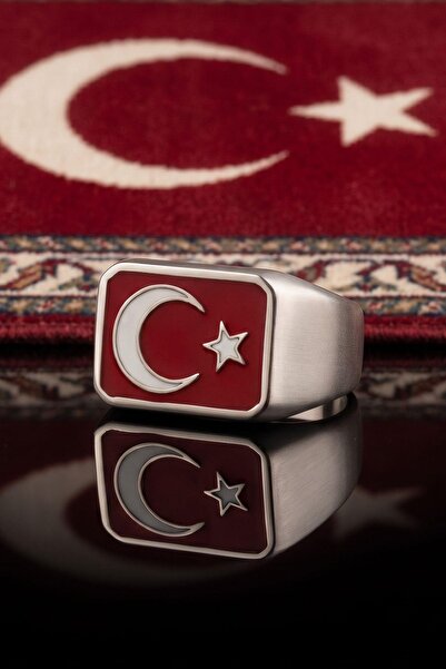 Prestige Ay Yıldızlı - Ay Yıldız 925 Ayar Gümüş Erkek Yüzük Mineli 902756