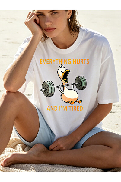 Fleck تي شيرت نسائي مطبوع عليه عبارة "دك ليفتينج ويتس Everything Hurts And Im...