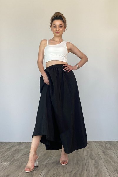Moda Gülsa تنورة طويلة نسائية بخصر مطاطي وجيبين