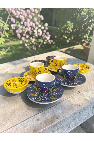 Artistic Quality Decorative 4-Person Tulip Design Fully Handmade Coffee Cup S...