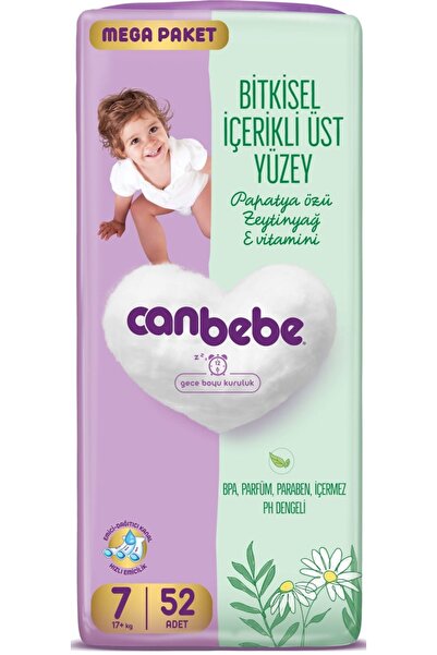 Canbebe Bitkisel İçerikli Üst Yüzey Mega Paket 17+ Kg 7 Beden 52 Adet