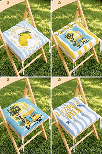 Home 4’lü La Dolce Vita Yazılı Limon ve Scooter Desenli Bağcıklı Pofidik Sand...