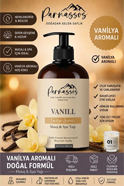 Parnassos Vanilya Aromalı Masaj Yağı 400 ml – Sıcak ve Yumuşak Aroma – Büyük ...