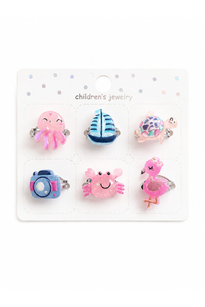 Marka Adjustable Children's Ring - Set of 6 Flamingo