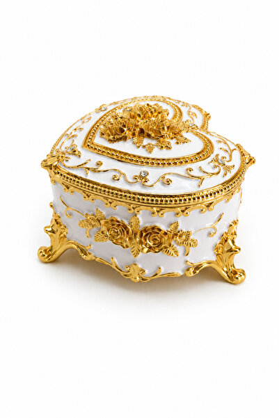 taru pasaj Heart Shaped Jewelry Box Gold Embellished Crystal Stone Jewelry Bo...