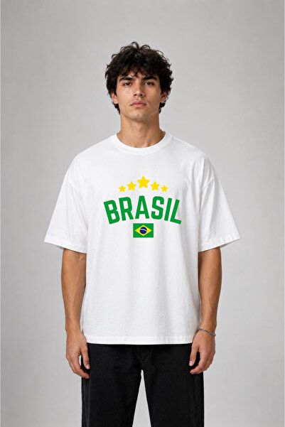 cesita Brazil Brazil World Cup Printed Cotton White T-Shirt T-Shirt