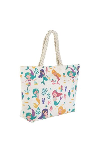 OEM Geantă de vară ecru cu sirene, 34x9x26 cm – accesoriu colorat pentru fetițe
