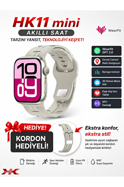 Qifit HK11 Mini 41MM Kasa – 2 Kordonlu, Amoled Ekran, Nfc Destekli
