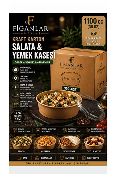 figanlar ambalaj Esnaf ve İşletmelere Özel 1100 cc Kraft Salata Kasesi Şeffaf...