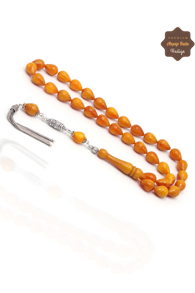 Midyat Nurtaş Gümüş Yellow Moire Silver Tassel Drop Cut Crimped Amber Prayer ...